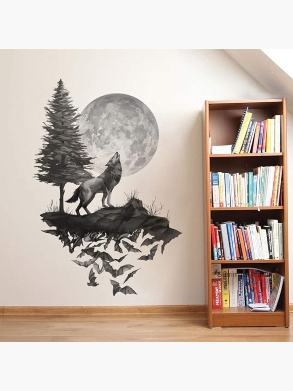 Vinyl Wall Stickers Wolf Moon Theme Reusable Nursery Decor 4-Piece Set